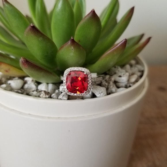 3ct Red Garnet Sterling Silver Ring - Picture 2 of 6